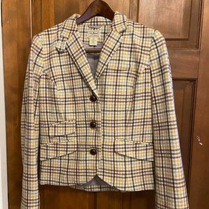 Vintage LL Bean Wool Blend Tweed Oatmeal Checked Blazer Size 8